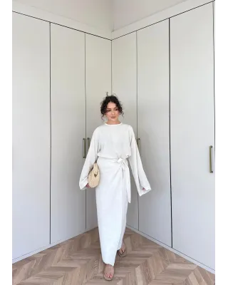 Side-Tied Skirt Set – Beige