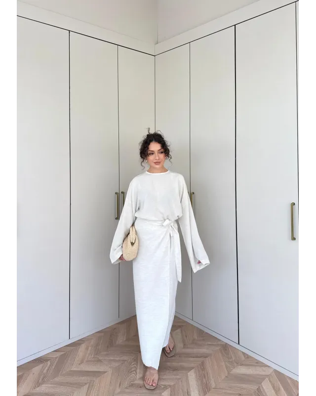 Side-Tied Skirt Set – Beige