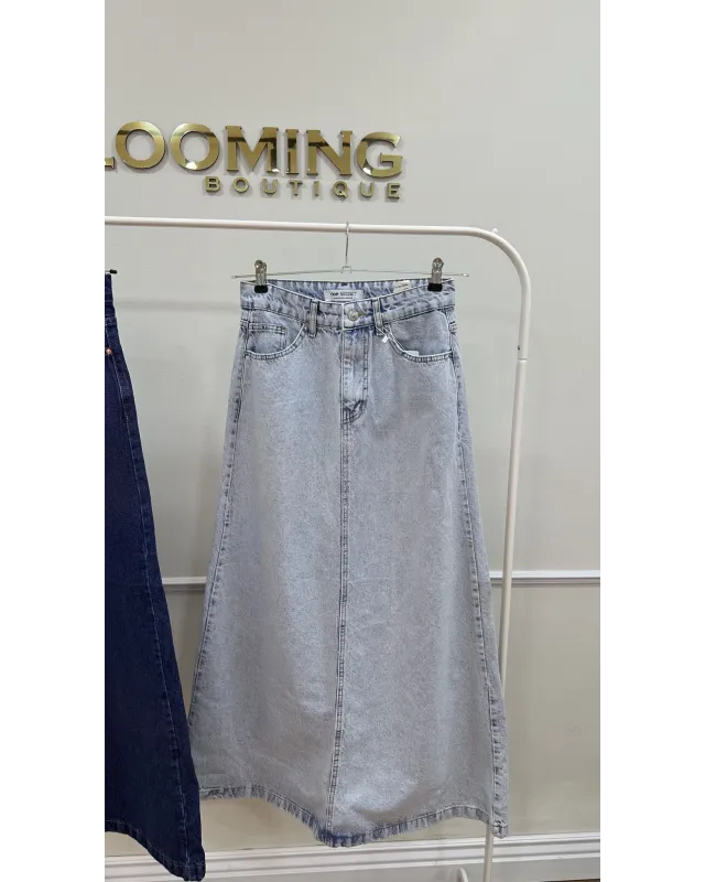 Soft Light Ice Blue Denim Skirt