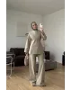 khaki Linen Two-Piece Set with Side Slit Detail