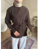 Golden Accent Belted Shirt -Brown