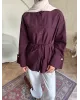Golden Accent Belted Shirt -dark cherry