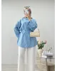 Blue Striped Shirt with Buckle Detail
