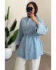Blue Striped Shirt with Buckle Detail