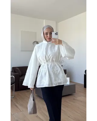 White lace Mandarin Collar Blouse