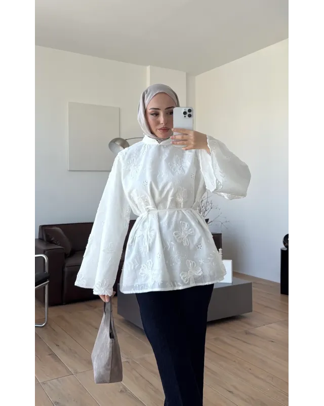 White lace Mandarin Collar Blouse