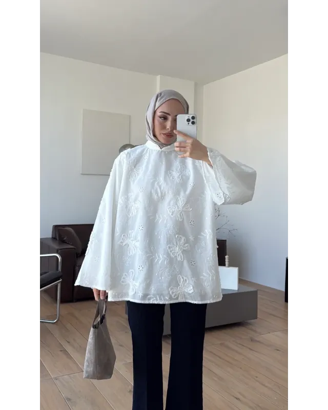 White lace Mandarin Collar Blouse
