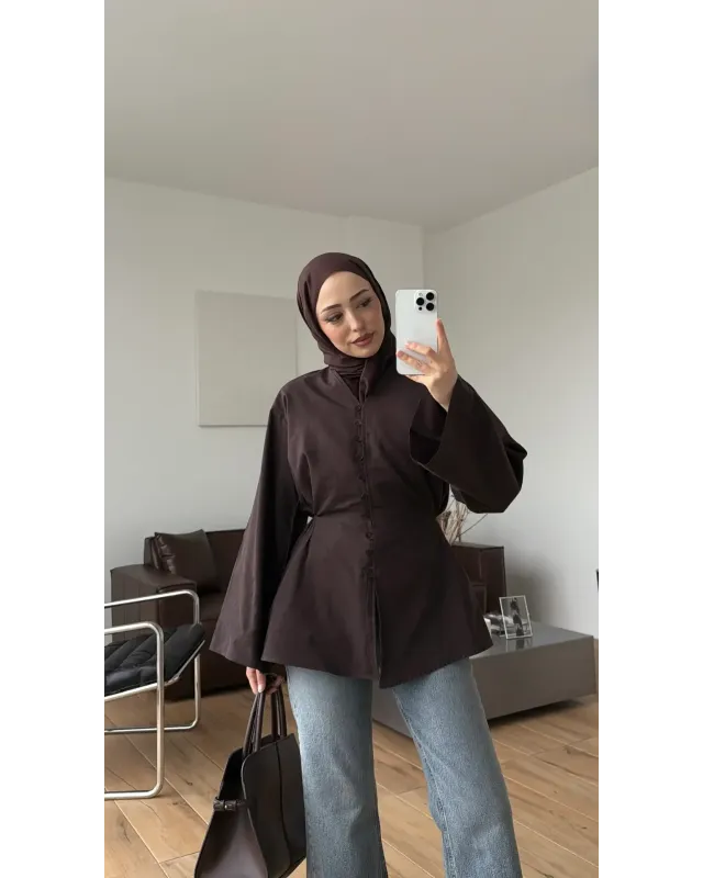 Buttoned Voile Shirt – Brown (Coffee Color)