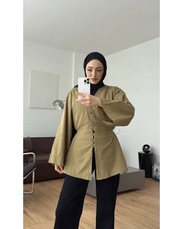 Buttoned Voile Shirt – Olive Green