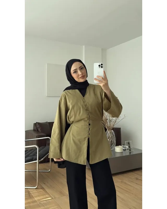Buttoned Voile Shirt – Olive Green