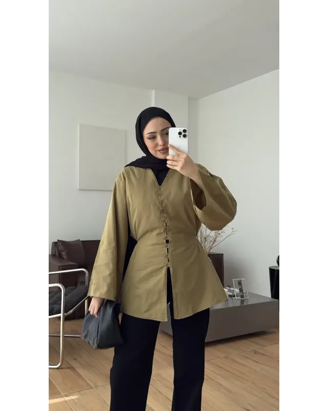 Buttoned Voile Shirt – Olive Green