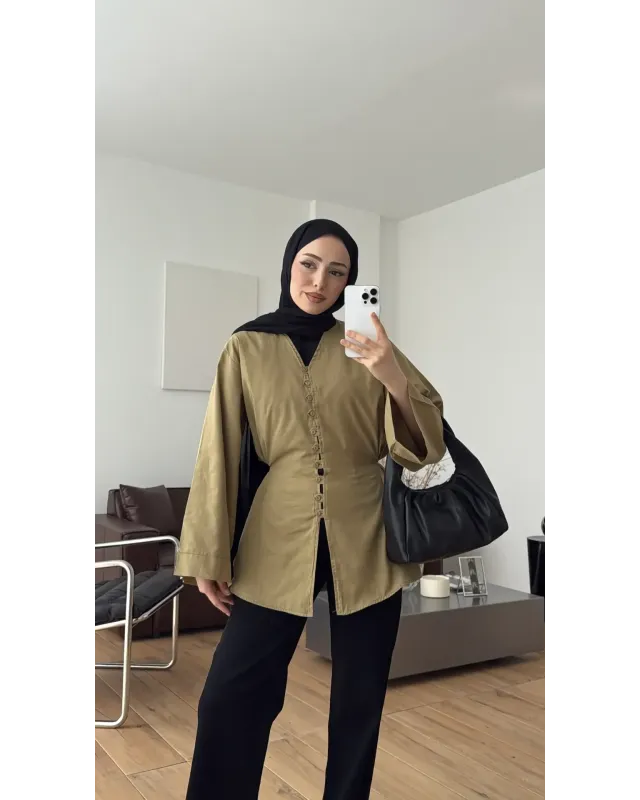 Buttoned Voile Shirt – Olive Green