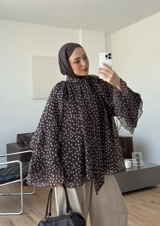 Brown Polka Dot Ruffle Sleeve Shirt