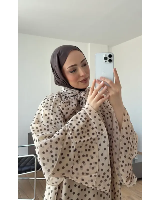 Beige Polka Dot Ruffle Sleeve Shirt