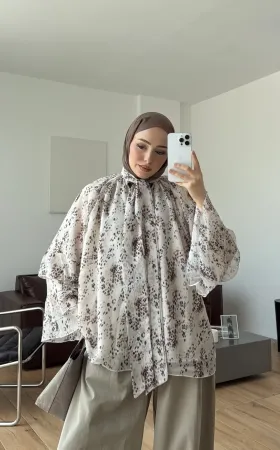 Floral Print Chiffon Blouse – Cream