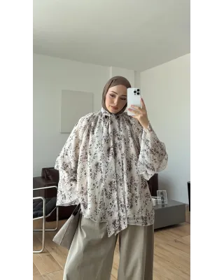 Floral Print Chiffon Blouse – Cream