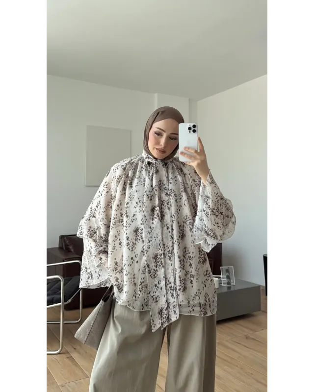 Floral Print Chiffon Blouse – Cream