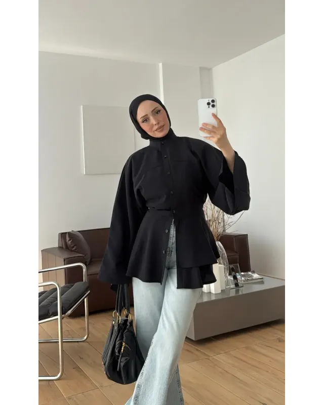Black Flowy Sleeve Blouse