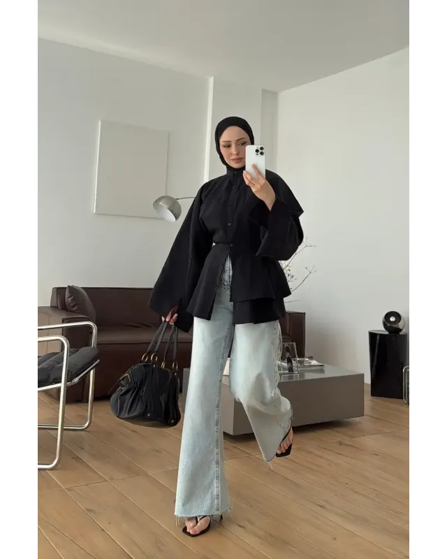 Black Flowy Sleeve Blouse