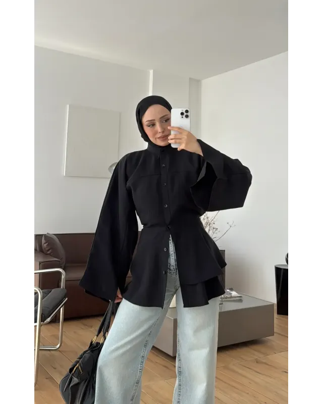 Black Flowy Sleeve Blouse