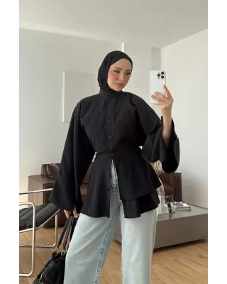 Black Flowy Sleeve Blouse