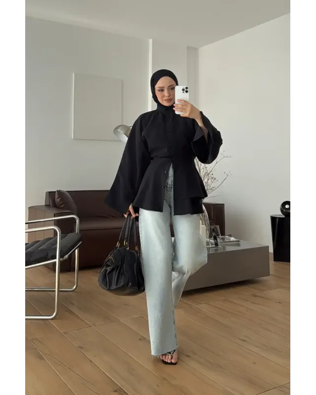 Black Flowy Sleeve Blouse
