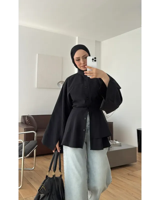 Black Flowy Sleeve Blouse