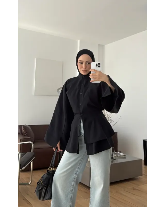 Black Flowy Sleeve Blouse