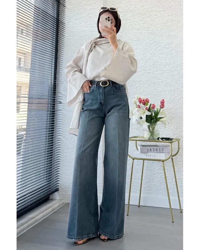 Wide Leg Jeans – Classic Blue Wash code:709
