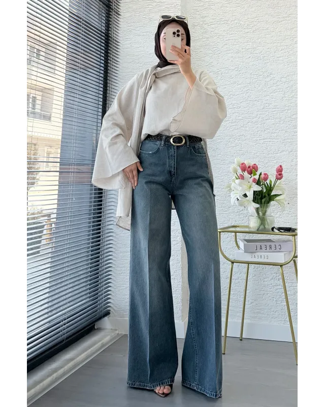 Wide Leg Jeans – Classic Blue Wash code:709