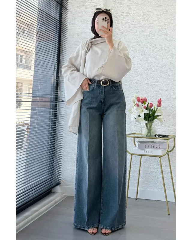 Wide Leg Jeans – Classic Blue Wash code:709