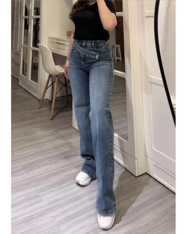 Belted Palazzo Jeans – Light Blue