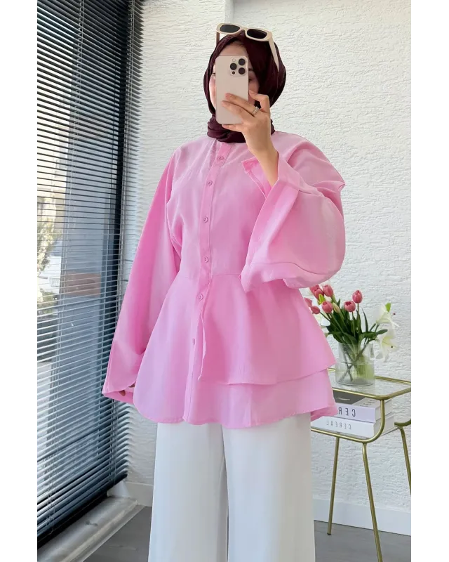 Pink Flowy Sleeve Blouse
