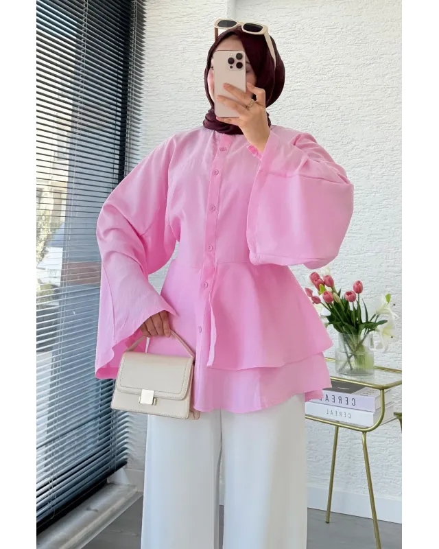 Pink Flowy Sleeve Blouse