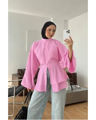 Pink Flowy Sleeve Blouse