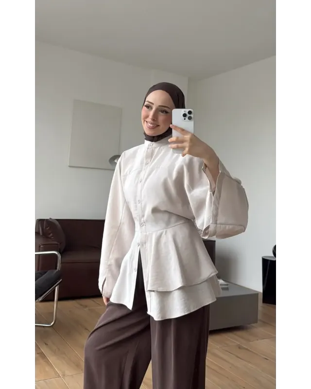 Beige Flowy Sleeve Blouse