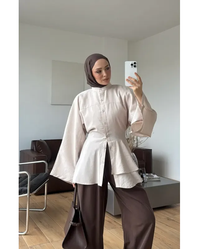 Beige Flowy Sleeve Blouse