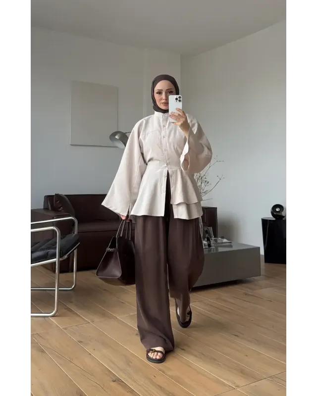 Beige Flowy Sleeve Blouse