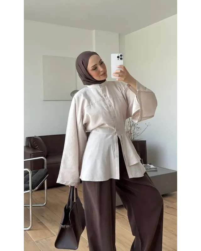 Beige Flowy Sleeve Blouse