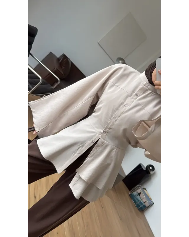 Beige Flowy Sleeve Blouse