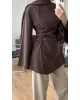 Brown  Blouse with Side Ruched Slit Detail