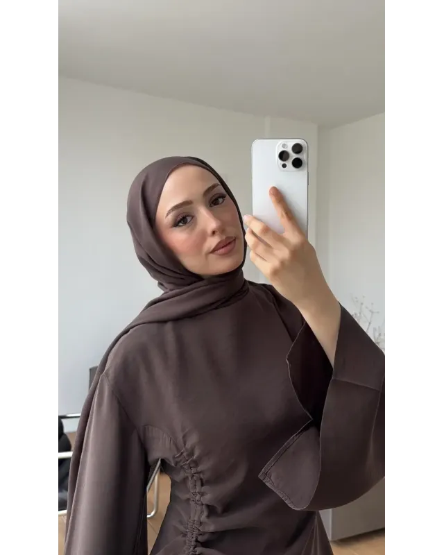 Brown  Blouse with Side Ruched Slit Detail