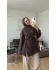 Brown  Blouse with Side Ruched Slit Detail