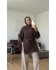 Brown  Blouse with Side Ruched Slit Detail