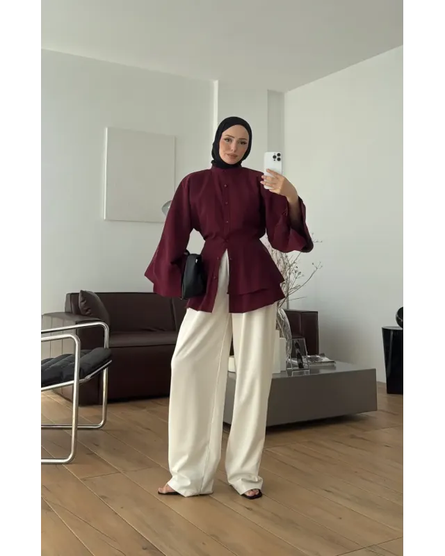 Maroon Flowy Sleeve Blouse