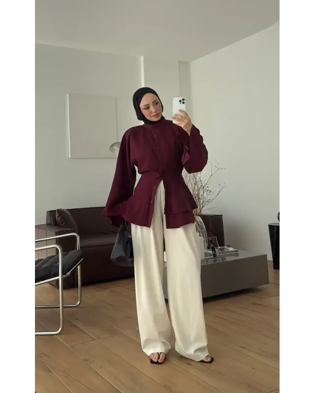 Maroon Flowy Sleeve Blouse