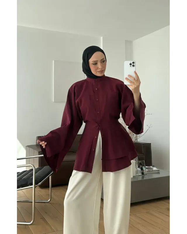 Maroon Flowy Sleeve Blouse