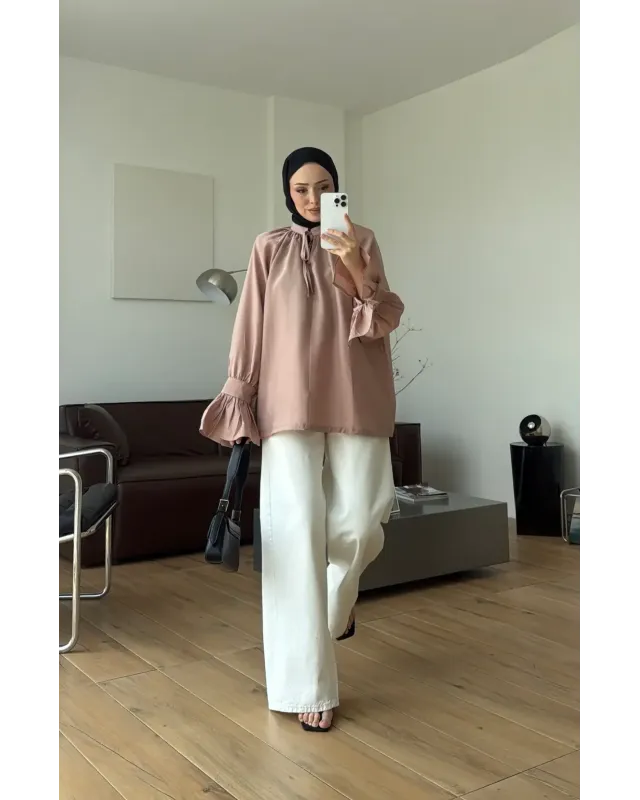 Gathered Collar Shirt – Powder Pink