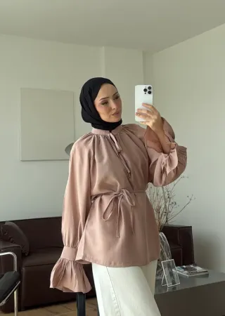 Gathered Collar Shirt – Powder Pink