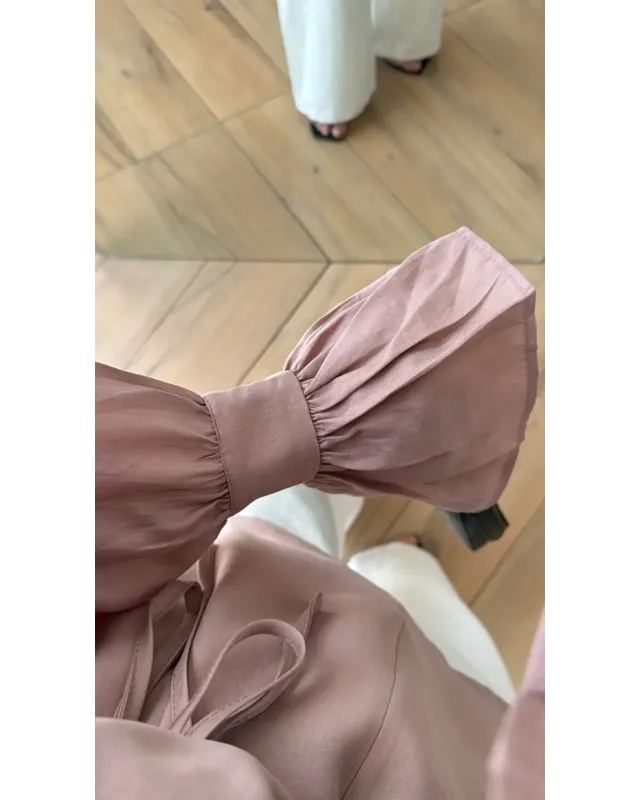 Gathered Collar Shirt – Powder Pink